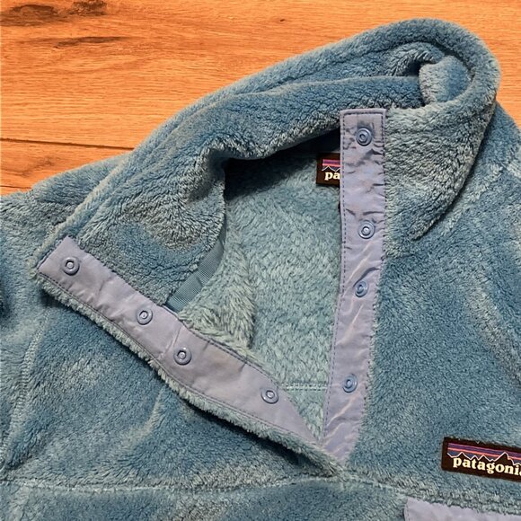 Women's Patagonia Snap T Fleece Jacket SZ Medium Sweater Pullover Logo Blue - Picture 9 of 12